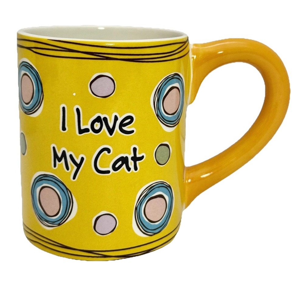 GANZ Coffee Mug Cup "I Love My Cat" Colorful Whimsical Design White Interior